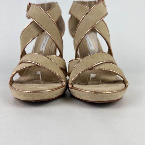Diane von Furstenberg Jodi Beige Suede Strappy Platform Sandal Heels size 8 - Picture 5 of 16